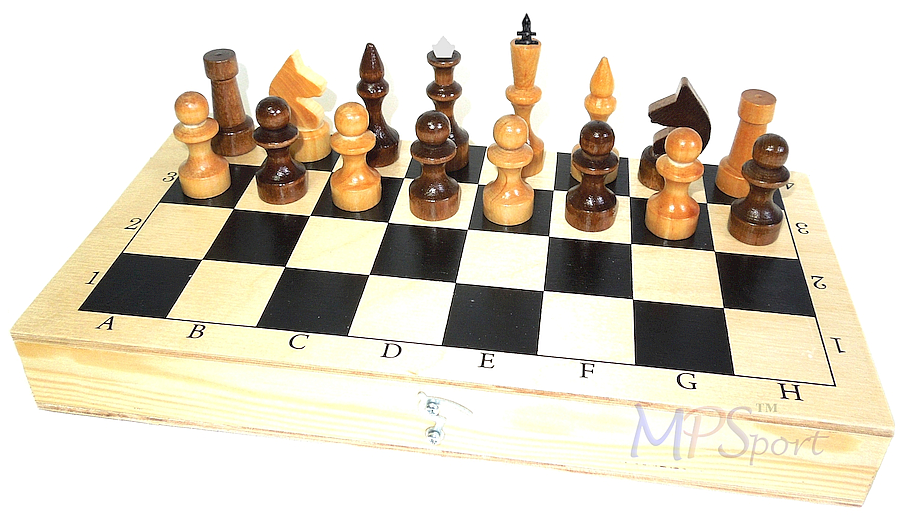 Шахматы деревянные обиходные, (лак) с доской 290х145мм.