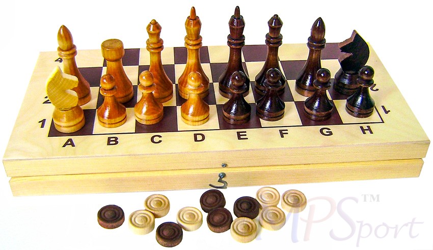 2 в 1 Большой Шахматы гроссмейстерские + Шашки деревянные с доской 415х215мм ± 15мм.